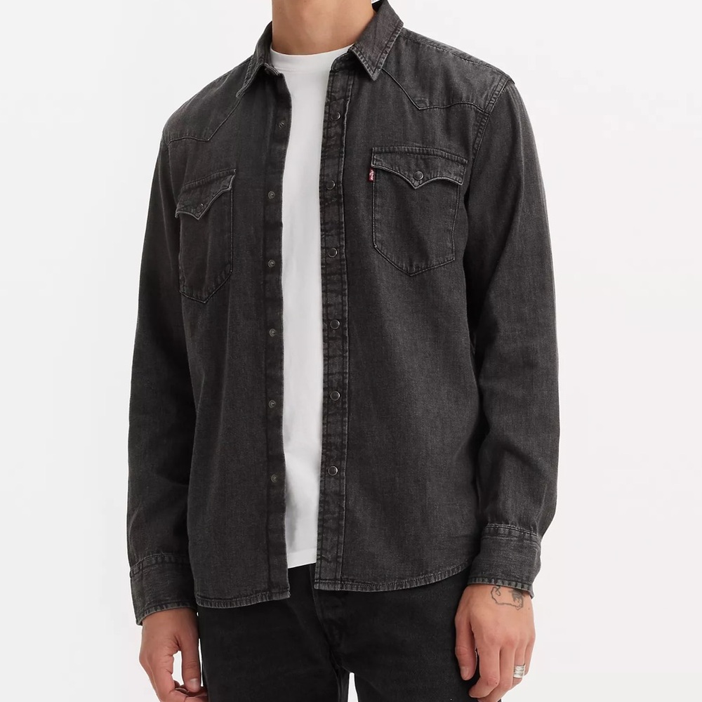 Levi’s Slim Fit Western Denim Shirt In Gray Fade Size Large